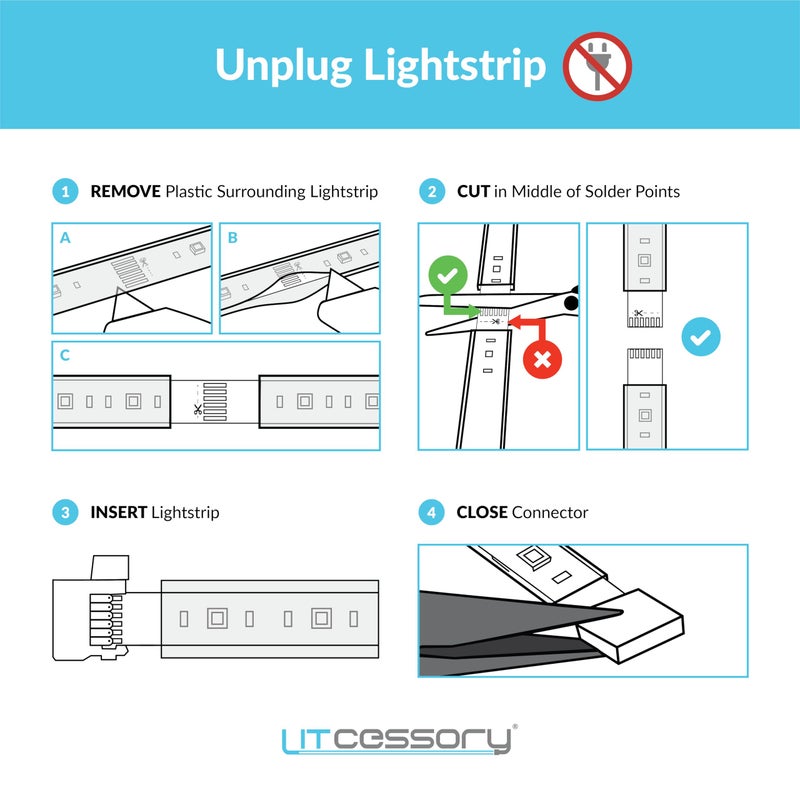 Litcessory 6-Pin to Cut-End Connector Compatible with Philips Hue Light Strip Plus, Hue Bridge & Smart LED Strip Lights â€“ LED Strip Connector for Custom Lighting (4 Pack, White - Standard 6-PIN V3) - Image 4